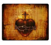Tappeto Mouse, The Sacred Heart of Jesus On Parchment 3D Mousepad Multifunzionale Tappetini per Il Mouse da Gioco Confortevole Tappetino Mouse per Pc Gamers 25X30Cm