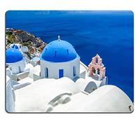 Tappeto Mouse, View Of Oia In Santorini And Part Of Caldera Blue Church Tampone Per Mouse Pratica Tappetino Mouse Antiscivolo Tappetino Mouse Gaming Per Gamers Computer 25X30Cm