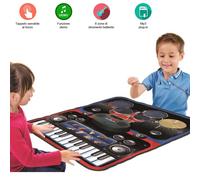 Tappeto Musicale 2in1 Batteria Tastiera Con Bacchette Playmat Bambini 60x90cm