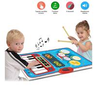 BAKAJI Tappeto Musicale Bambini da Pavimento o da Tavolo 70x45 cm Music Jam 2 in 1 Gioco Strumenti Musicali con Pianola e Batteria