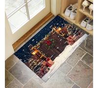 Tappeto Natale Fiocchi Neve Ghirlanda Ingresso Interno, Zerbino Tappeti Fattoria Porta Legno 90 x 150 cm Antiscivolo Lavabile in Lavatrice, Marrone Tapette Camera da Letto Entrata Scendiletto