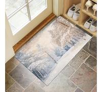 Tappeto Natale Incantevole Foresta Ingresso Interno, Zerbino Tappeti Inverno Pini Un Paese Delle Fate 90 x 150 cm Antiscivolo Lavabile in Lavatrice, Bianco Tapette Camera da Letto Entrata Scendiletto