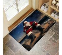 Tappeto Natale Paletto Legno Babbo Natale Ingresso Interno, Zerbino Tappeti La Natura Il Cielo Stellato 50 x 70 cm Antiscivolo Lavabile in Lavatrice, Blu Tapette Camera da Letto Entrata Scendiletto