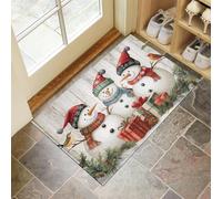 Tappeto Natale Venatura Del Legno Pupazzo Neve Ingresso Interno, Zerbino Tappeti Retro Rami Pino 50 x 80 cm Antiscivolo Lavabile in Lavatrice, Beige Tapette Camera da Letto Entrata Scendiletto