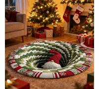 Tappeto natalizio 3D, 60 cm, rotondo, motivo: gnomo natalizio, trapuntato, con illusione ottica, per vacanze, ingresso, soggiorno, camera da letto, decorazione natalizia (B)