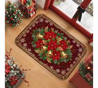 Tappeto natalizio a tema natalizio con stelle di Natale e campane dorate, 6 | Campane d'oro, Accenti Fiocco Di Neve, Bordi Di Scorrimento Ornati, Motivi Floreali Invernali, Decorazione D'ingresso