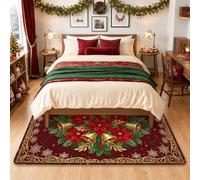 Tappeto natalizio a tema natalizio con stelle di Natale e campane dorate | Campane d'oro, Accenti Fiocco Di Neve, Bordi Di Scorrimento Ornati, Motivi Floreali Invernali, Decorazione D'ingresso