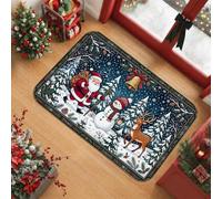 Tappeto natalizio con Babbo Natale e pupazzo di neve, renna, scena