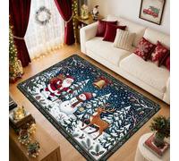 Tappeto natalizio con Babbo Natale e pupazzo di neve, renna, scena