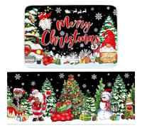 Tappeto natalizio, confezione da 2 pezzi, zerbino con Babbo Natale, 40 x 60 cm e 40 x 120 cm, antiscivolo, per decorare la casa, per la famiglia, morbido tappeto per le vacanze per soggiorno, camera