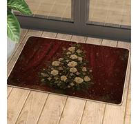 Tappeto natalizio floreale per porta albero di rosa bordeaux decorazione per feste interni ed esterni, lavabile, antiscivolo, tappeto d'ingresso stagionale inverno 29
