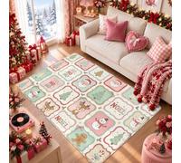 Tappeto natalizio patchwork con citazione di Babbo Natale, 1,5 x 18,2 m | Motivo patchwork, motivo renna, illustrazione di pupazzo di neve, omino di pan di zenzero, accenti stagionali per la casa