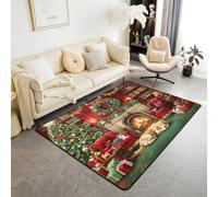 Tappeto natalizio per bambini, per camini e animali domestici, tappeto per ingresso per ragazze e ragazzi, idea regalo per Natale, tappeto antiscivolo, decorazione per divano e soggiorno, 1,5 x 1,8 m