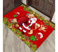 Tappeto natalizio per porte di casa e aree interne, realizzato in fibra di poliestere con fondo antiscivolo, con disegni stampati a getto d'inchiostro 3D chiari e luminosi per un uso duraturo (102 x