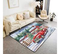 Tappeto natalizio rosso per camion, tappeto antiscivolo con albero di Natale, tappeto rustico per interni e ingresso, paesaggio invernale con neve, decorazione per casa, soggiorno, camera da letto