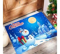 Tappeto Natalizio, Zerbino Pupazzo Neve Natalizio Carino Ingresso 50X80Cm, Tappetino Antiscivolo Con Motivo Foresta Cielo Notturno Ideale Per Interni, Tappetini Da Benvenuto, Zerbino Blu Reale