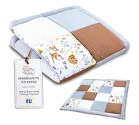 Tappeto Neonato 120 x 120 cm imbottito per Gattonamento - Coperta Gioco pieghevole e lavabile a 30 gradi per Cameretta Salotto Box & viaggio - certificato Oeko-Tex Cervo patchwork