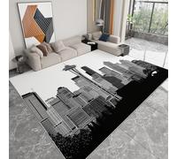 Tappeto Nero Antiscivolo Lavabile, Tappeti Decorativi per Soggiorno Camera da Letto e Aree Interne 140 x 200 cm - con Motivo Stampato Surrealismo Moderno Città