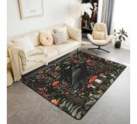Tappeto nero con corvo selvatico, foglie di palma, antiscivolo, tappeto tropicale botanico per interni, tappeto d'ingresso, stile gotico bohémien, decorazione per casa, soggiorno e camera da letto