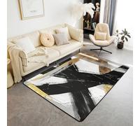 Tappeto nero e oro astratto moderno per interni, tappeto per ingresso per bambini, ragazzi e ragazze, decorazione per la camera da letto, arte geometrica estetica semplice antiscivolo assorbente