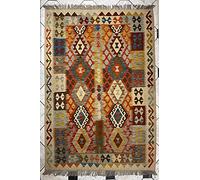 Tappeto orientale Afghano fatto a mano Kilim Area, in lana, colori naturali, Afgano, turco, nomade persiano, tradizionale, 135 x 176 cm, stile vintage, corridoio, scala, reversibile
