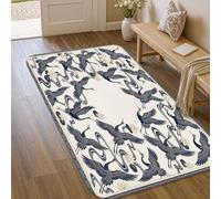 Tappeto orientale con gru a tema gru 3' X 5' | Motivo tradizionale con uccello, tavolozza blu e bianca, atmosfera orientale serena, arredamento minimalista per la casa