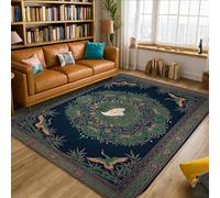 Tappeto orientale con gru e uccellini, 1,5 x 18,2 m | Motivo orientale con uccelli, accenti di fogliame botanico, sfondo blu scuro, accenti per la casa sofisticati