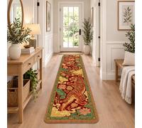 Tappeto orientale con tigre e ninfee floreale, 5 x 20 cm | Motivi floreali tradizionali, tappeto runner per corridoio, motivi di nuvole di buon auspicio, eleganti dettagli sui bordi