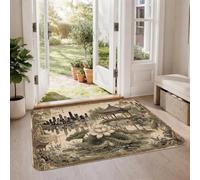 Tappeto orientale per area paesaggistica stagno ninfee 6,1 x 7,6 m | Orientale Paesaggio, Serene Pavilion, Skyline Città Silhouette, Stile Vintage Lavaggio Inchiostro, Calmante Natura Estetica