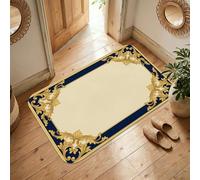 Tappeto ornato, classico elegante bordo floreale nessuno oro a pelo basso spugna per interni zerbino accenti tappeto non spargimento bagno ingresso comodino porta decorazione 3 'x 5'