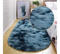 Tappeto ovale a pelo lungo blu scuro per soggiorno, camera da letto, hotel e casa, morbido tappeto tie-dye, 140 x 160 cm, tappetino e zerbino