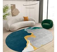 Tappeto ovale grande, 200 x 300 cm, colore: foglia di tè, blu scuro e giallo, grigio, verde, morbido tappeto per soggiorno, sala da pranzo, camera da letto, elegante decorazione per la casa