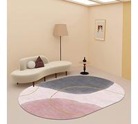 Tappeto ovale grande grigio rosa nordico, morbido a pelo corto, per soggiorno, camera da letto, cucina, sala da pranzo e studio, antiscivolo, lavabile (140 x 200 cm)