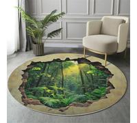 Tappeto Paesaggio Della Giungla Della Foresta Pluviale Tropicale 80Cm,Rotondo A Pelo Lungo, Foro Nel Muro Realistico,Lavabile,Cerchio Extra Morbido,Per Camera Letto,Cameretta Dei Bambini,Verde