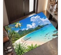 Tappeto Paesaggio Un'Isola Tropicale d'ingresso interno, Blu Celeste | Zerbino Spiaggia Resort resistente e antiscivolo, Tappetino assorbe l'acqua e raccoglie lo sporco per mantenere la casa pulita