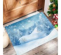 Tappeto Paese Meraviglie Invernale 60x90 cm Zerbino Ingresso Colline Foresta Abeti Tappetino Antiscivolo Tappeti di Benvenuto Decorazione della Porta per le Vacanze Interni ed Esterni Azzurro Chiaro