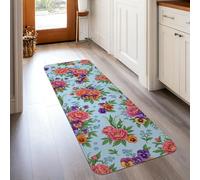 Tappeto passatoia con peonia, motivo floreale e crisantemo viola del pensiero primaverile blu con bordo antiscivolo bordatura per la casa tappeto rettangolare per cucina, ingresso, lavanderia
