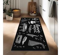 Tappeto Passatoia Corridoio 60 x 180 cm Strumenti Dipinti Chitarra Pianoforte Batteria Tappeto Cucina Antiscivolo e Lavabile, Nero Tappeti Runner Ingresso Tappetino Passatoia Lungo per Entrata