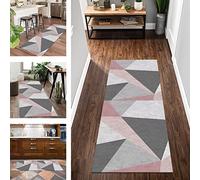 Tappeto Passatoia Cucina Antiscivolo Lavabile Lungo Tappeti Runner 50X250CM Tappetini per il bagno, Grigio Rosa Geometria 3D Tappeto Casa Poliestere Corridoio Entrata Soggiorno Camera da Letto