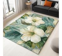 Tappeto Passatoia Lavabile Antiscivolo Verde chiaro, Pelo Corto Morbido Stampato Fiore tropicale di ibisco, Tappeto Rettangolare Leggero per Corridoio Ingresso, Camera 90 x 150 cm