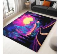 Tappeto Passatoia Lavabile Antiscivolo Viola, Pelo Corto Morbido Stampato Paesaggio futuro retrò, Tappeto Rettangolare Leggero per Corridoio Ingresso, Camera 60 x 120 cm