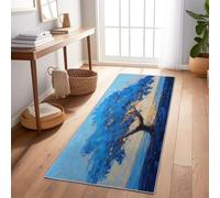 Tappeto passatoia per corridoio 60 x 150 cm lavabile, design Dipinto Ad Olio Di Quercia Blu antiscivolo, moderno a pelo corto, per corridoio sala da pranzo soggiorno camera da letto, Raggi Dorati