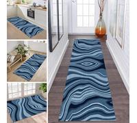 Tappeto passatoia per corridoio, antiscivolo, 120 x 250 cm, blu, moderno design moderno, venduto al metro, per cucina, corridoio, soggiorno, camera da letto, soggiorno, cattura lo sporco