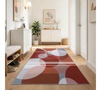 Tappeto passatoia per corridoio, antiscivolo, minimalista, trasparente, con cerchi sovrapposti, lavabile, 60 x 150 cm, motivo geometrico, astratto, per cucina, colore: rosso e grigio