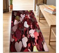 Tappeto passatoia per ingresso, 60 x 180 cm, moderno, romantico, alla moda, con cuori e paillettes, lungo, per corridoio, antiscivolo, lavabile, per camera da letto, lavanderia, cucina, multicolore