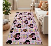 Tappeto passatoia rosa viola a pelo corto, per soggiorno, 80 x 200 cm | Tappeto per corridoio, camera da letto, camera da letto, motivo: principesse dei cartoni animati, con corona, fiocco, cuore