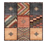 Tappeto,Patchwork geometrico multicolore rosso arancio giallo, nero, 110 x 110 cm, Area Rug Living Room, Bedroom, Farmhouse Fireplace, Lounge Rugs for Wooden Floors,