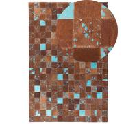 Tappeto patchwork in pelle marrone e blu - 140 x 200 cm - Aliaga