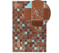 Tappeto patchwork in pelle marrone e blu - 160 x 230 cm - Aliaga