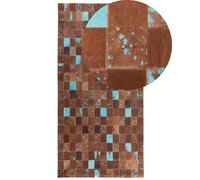 Tappeto patchwork in pelle marrone e blu - 80 x 150cm - Aliaga